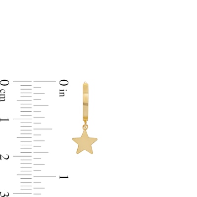 10K Solid Gold Star Dangle Huggie Hoops