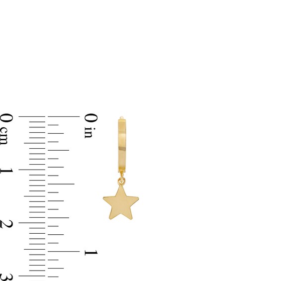 10K Solid Gold Star Dangle Huggie Hoops
