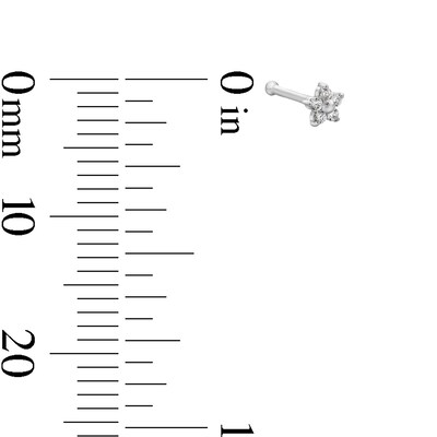 14K Semi-Solid White Gold CZ Flower Nose Stud - 22G