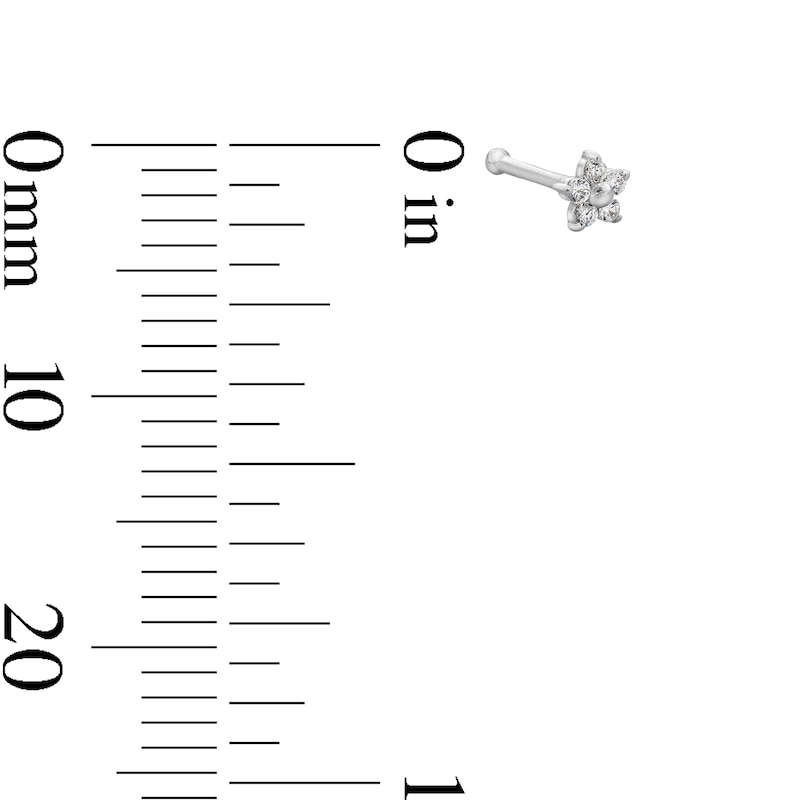 Main Image 2 of 14K Semi-Solid White Gold CZ Flower Nose Stud - 22G