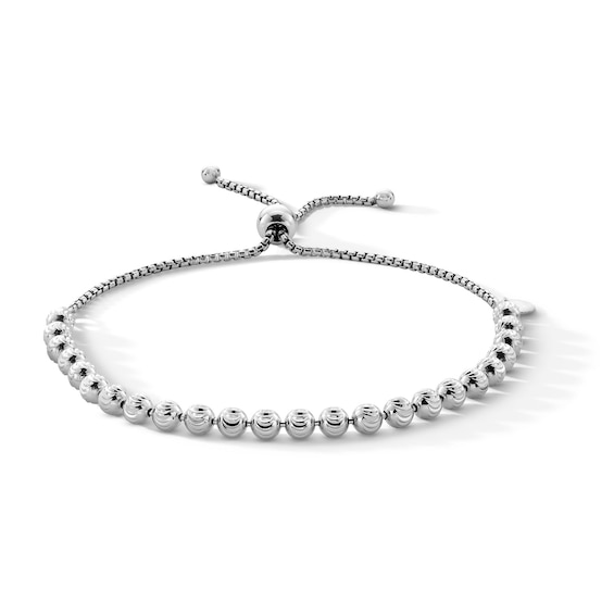 Sterling Silver Diamond-Cut Beaded Bolo Chain Bracelet Made in Italy - 9"