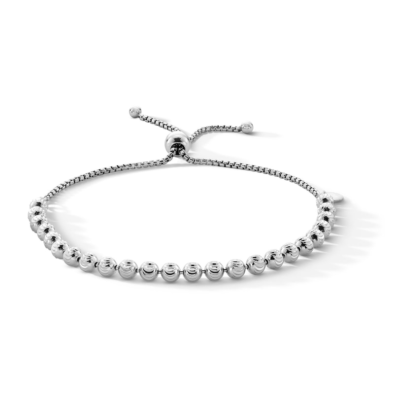 Sterling Silver Diamond-Cut Beaded Bolo Chain Bracelet Made in Italy - 9"