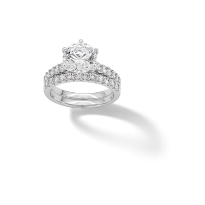Sterling Silver CZ 9mm Round with Band Ring Set - Size 7