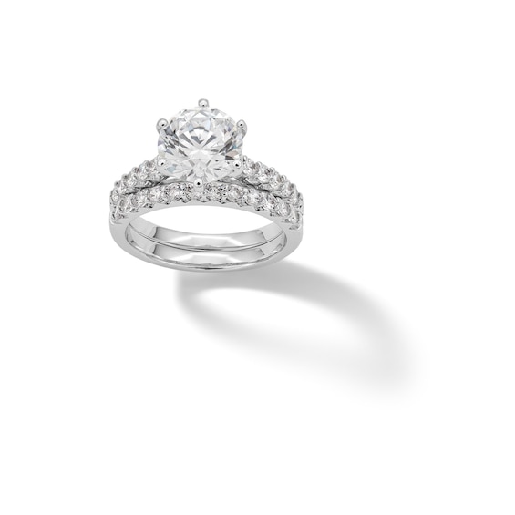Sterling Silver CZ 9mm Round with Band Ring Set - Size 7