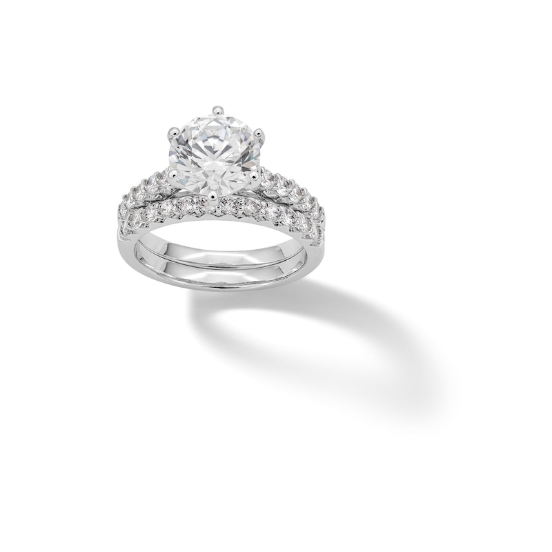 Sterling Silver CZ 9mm Round with Band Ring Set - Size 7