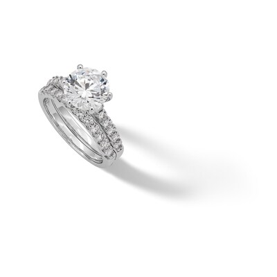 Sterling Silver CZ 9mm Round with Band Ring Set - Size 7