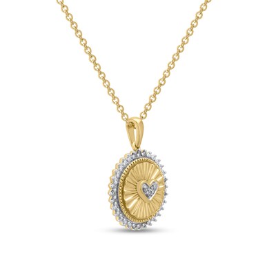 14K Gold Plated 1/20 CT. T.W. Diamond Medallion Heart Pendant Necklace