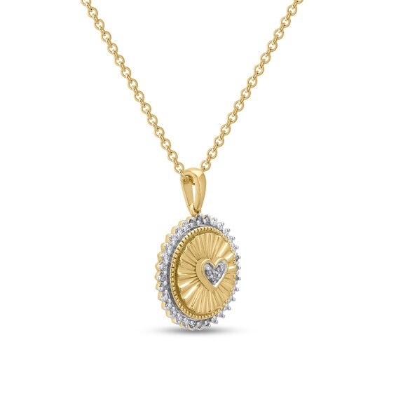 14K Gold Plated 1/20 CT. T.W. Diamond Medallion Heart Pendant Necklace