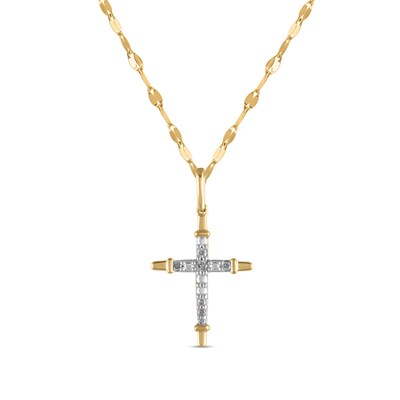 10K Solid Gold 1/20 CT. T.W. Diamond Forzatina Chain Cross Pendant - 18"