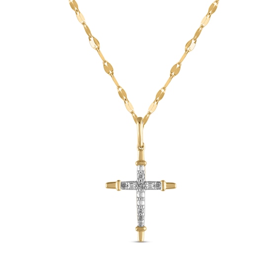 10K Solid Gold 1/20 CT. T.W. Diamond Forzatina Chain Cross Pendant - 18"