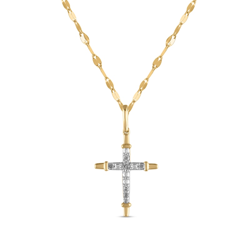 10K Solid Gold 1/20 CT. T.W. Diamond Forzatina Chain Cross Pendant - 18"