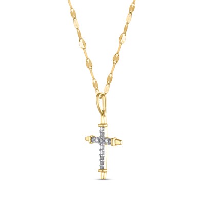 10K Solid Gold 1/20 CT. T.W. Diamond Forzatina Chain Cross Pendant - 18"
