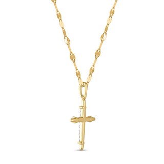 10K Solid Gold 1/20 CT. T.W. Diamond Forzatina Chain Cross Pendant - 18"
