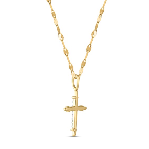 10K Solid Gold 1/20 CT. T.W. Diamond Forzatina Chain Cross Pendant - 18"