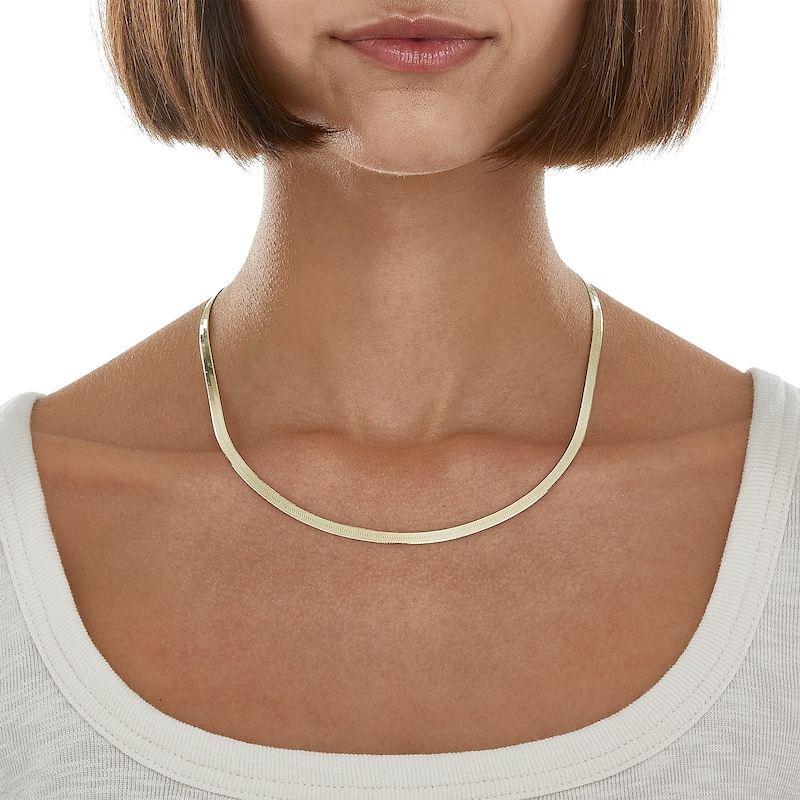 Main Image 3 of 14K Hollow Gold Polmatte Herringbone Chain - 18"