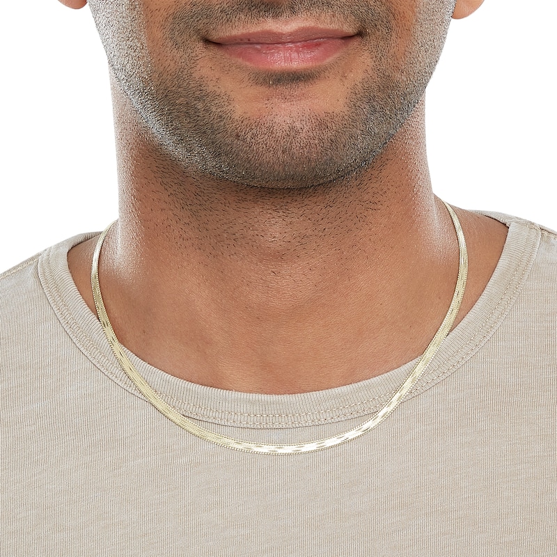 Main Image 4 of 14K Hollow Gold Polmatte Herringbone Chain - 18"