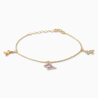 Child's 14K Solid Gold Enamel Butterfly Charm Bracelet - 5.5" + 1"