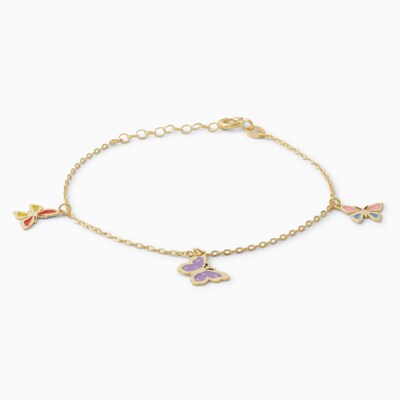 Child's 14K Solid Gold Enamel Butterfly Charm Bracelet - 5.5" + 1"