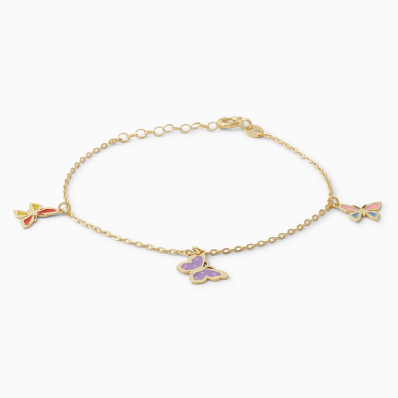 Child's 14K Solid Gold Enamel Butterfly Charm Bracelet - 5.5" + 1"