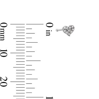 14K Solid White Gold CZ Heart Nose Stud - 22G