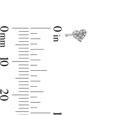 14K Solid White Gold CZ Heart Nose Stud - 22G
