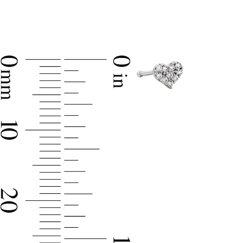 Main Image 2 of 14K Solid White Gold CZ Heart Nose Stud - 22G