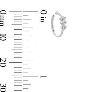 14K Solid White Gold CZ Three Stone Nose Hoop - 20G 5/16"