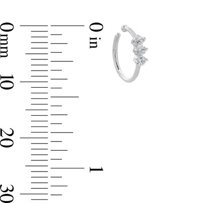 14K Solid White Gold CZ Three Stone Nose Hoop - 20G 5/16"