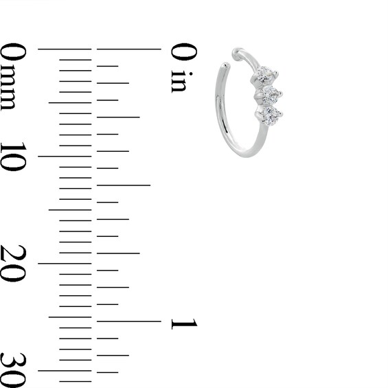 14K Solid White Gold CZ Three Stone Nose Hoop - 20G 5/16"
