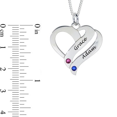 Sterling Silver Birthstone Two Name Forever Hearts Curb Chain - 18"