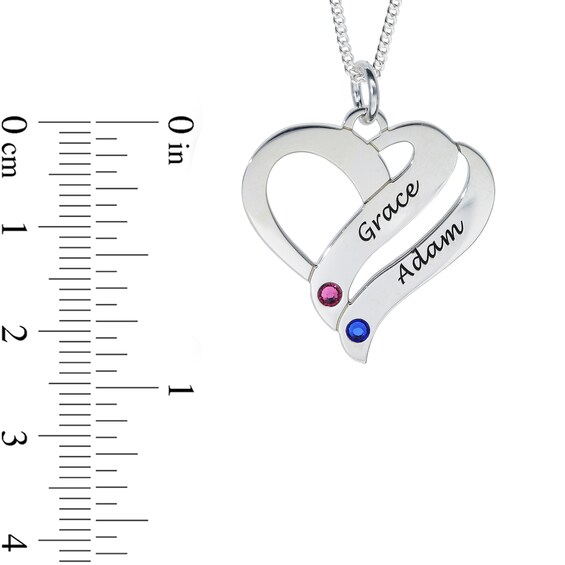 Sterling Silver Birthstone Two Name Forever Hearts Curb Chain - 18"