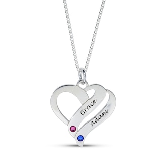 Sterling Silver Birthstone Two Name Forever Hearts Curb Chain - 18"