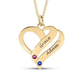 14K Gold Plated Birthstone Two Name Forever Hearts Curb Chain - 18"
