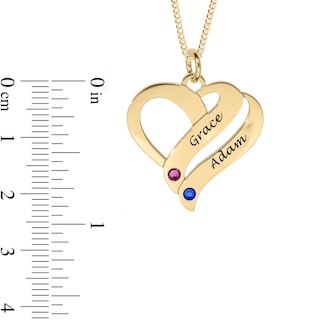 14K Gold Plated Birthstone Two Name Forever Hearts Curb Chain - 18"