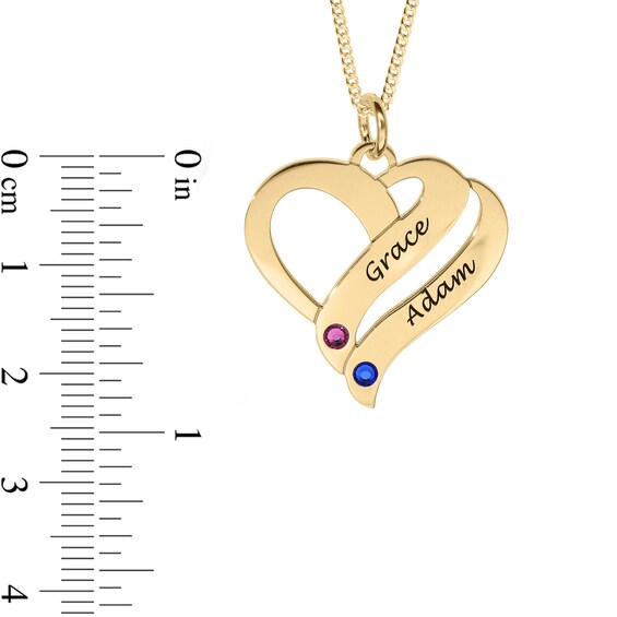 14K Gold Plated Birthstone Two Name Forever Hearts Curb Chain - 18"