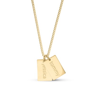 14K Gold Plated Two Name Tags Curb Chain - 18"
