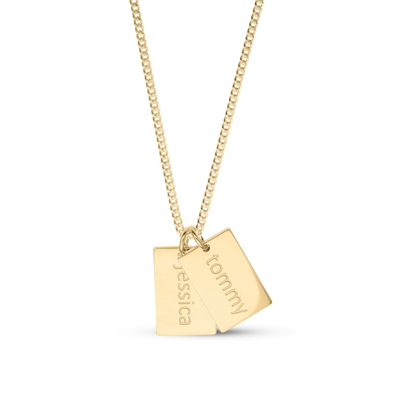 14K Gold Plated Two Name Tags Curb Chain - 18"