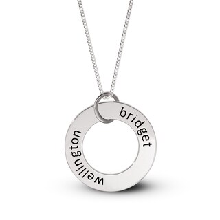Sterling Silver Two Name Circle Curb Chain - 18"