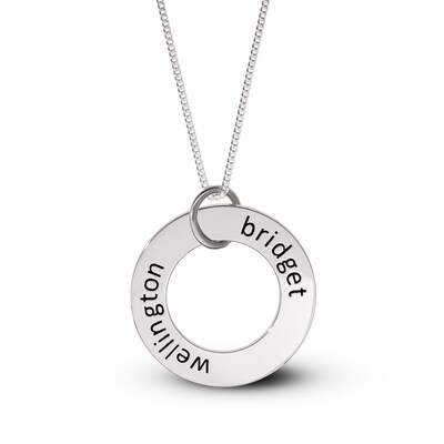 Sterling Silver Two Name Circle Curb Chain - 18"