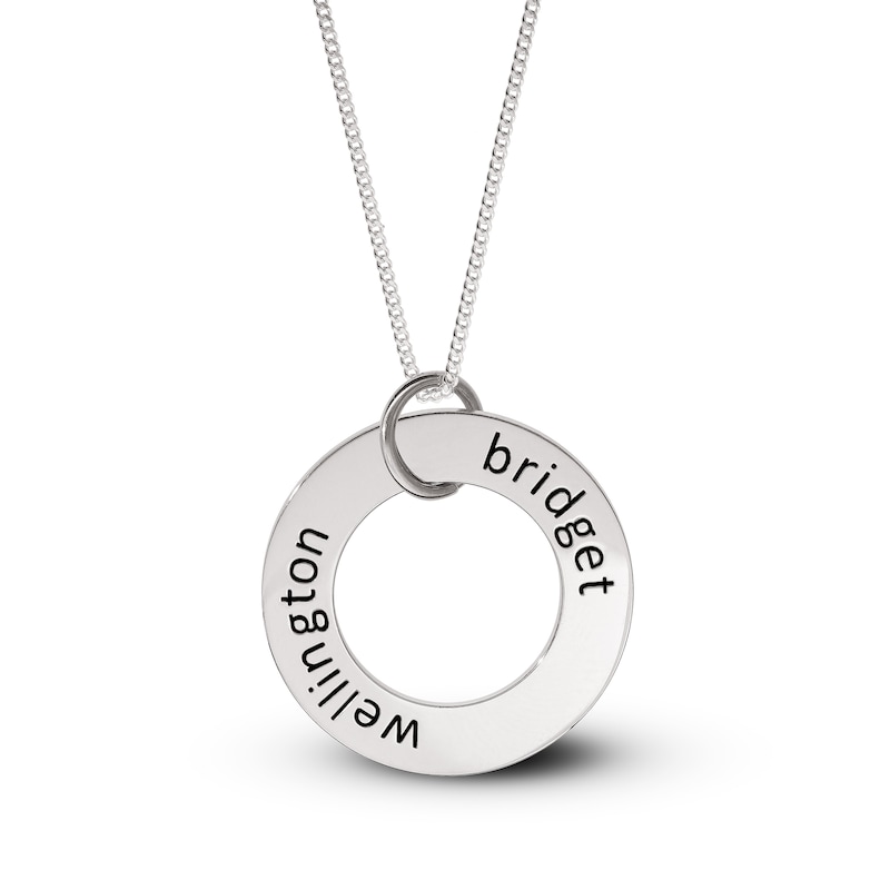 Sterling Silver Two Name Circle Curb Chain - 18"