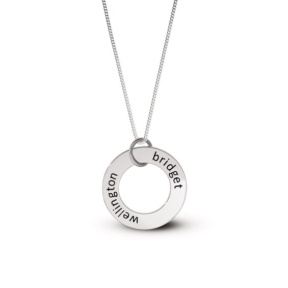 Sterling Silver Two Name Circle Curb Chain - 18"