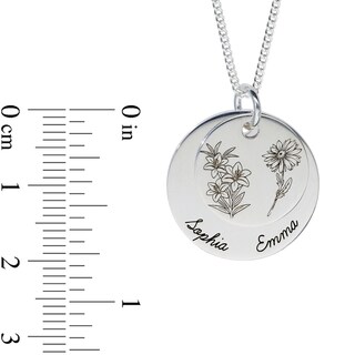Sterling Silver Birth Flower Two Name Disc Curb Chain - 18"