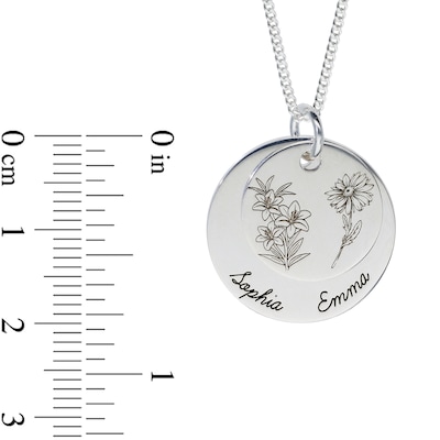 Sterling Silver Birth Flower Two Name Disc Curb Chain - 18"