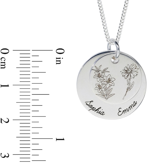 Sterling Silver Birth Flower Two Name Disc Curb Chain - 18"