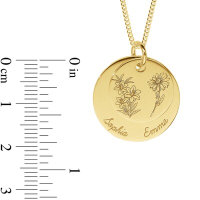 14K Gold Plated Birth Flower Two Name Disc Curb Chain - 18"