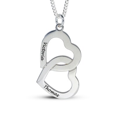 Sterling Silver Two Name Interlocking Hearts Curb Chain - 18"
