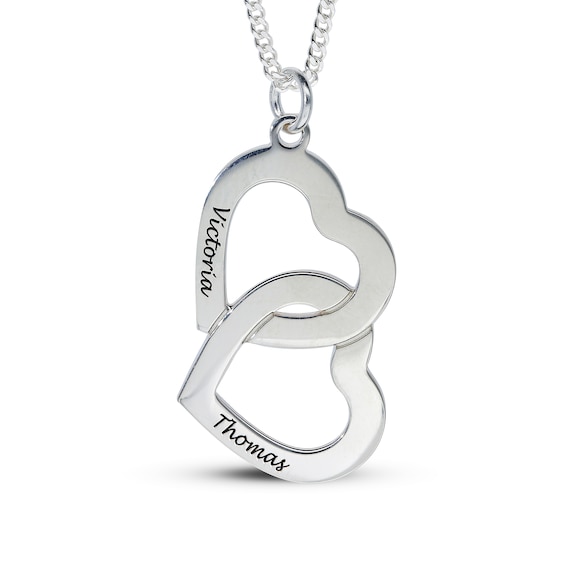 Sterling Silver Two Name Interlocking Hearts Curb Chain - 18"