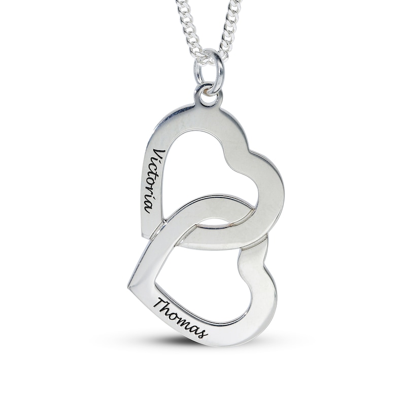 Sterling Silver Two Name Interlocking Hearts Curb Chain - 18"