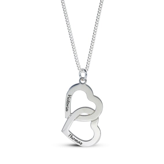 Sterling Silver Two Name Interlocking Hearts Curb Chain - 18"