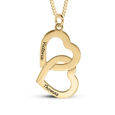​​​​​​​14K Gold Plated Two Name Interlocking Hearts Curb Chain - 18"